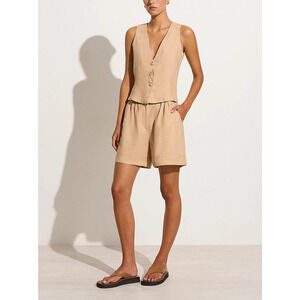 Faithfull The Brand 'Les' Tan Linen Deux Short Size S